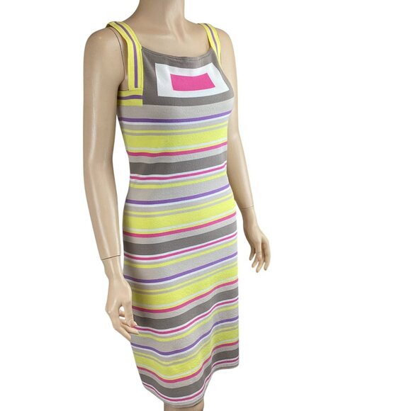 Milly New York Womens Sleeveless Knit Dress Size Small Yellow Pink Striped - Picture 7 of 8